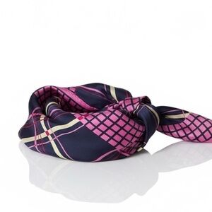 VTG 90s Anne Klein Elegant Pink Black Checkered Plaid Satin Silk Scarf Preppy